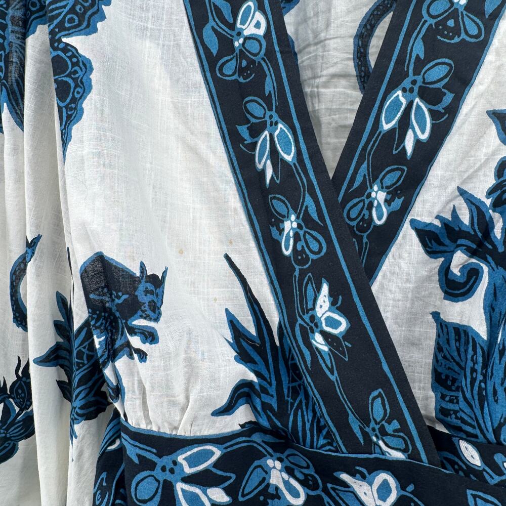 Banana Republic Balloon-Sleeve Wrap Floral Size XL Butterflies Cotton Blue - Picture 7 of 7